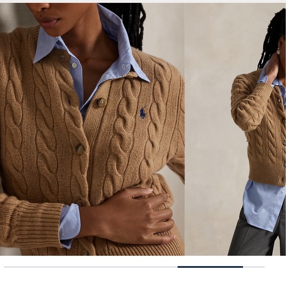 SOLD OUT Ralph Lauren Tan Cable Knit Wool Cashmere Cardigan - Picture 4 of 5